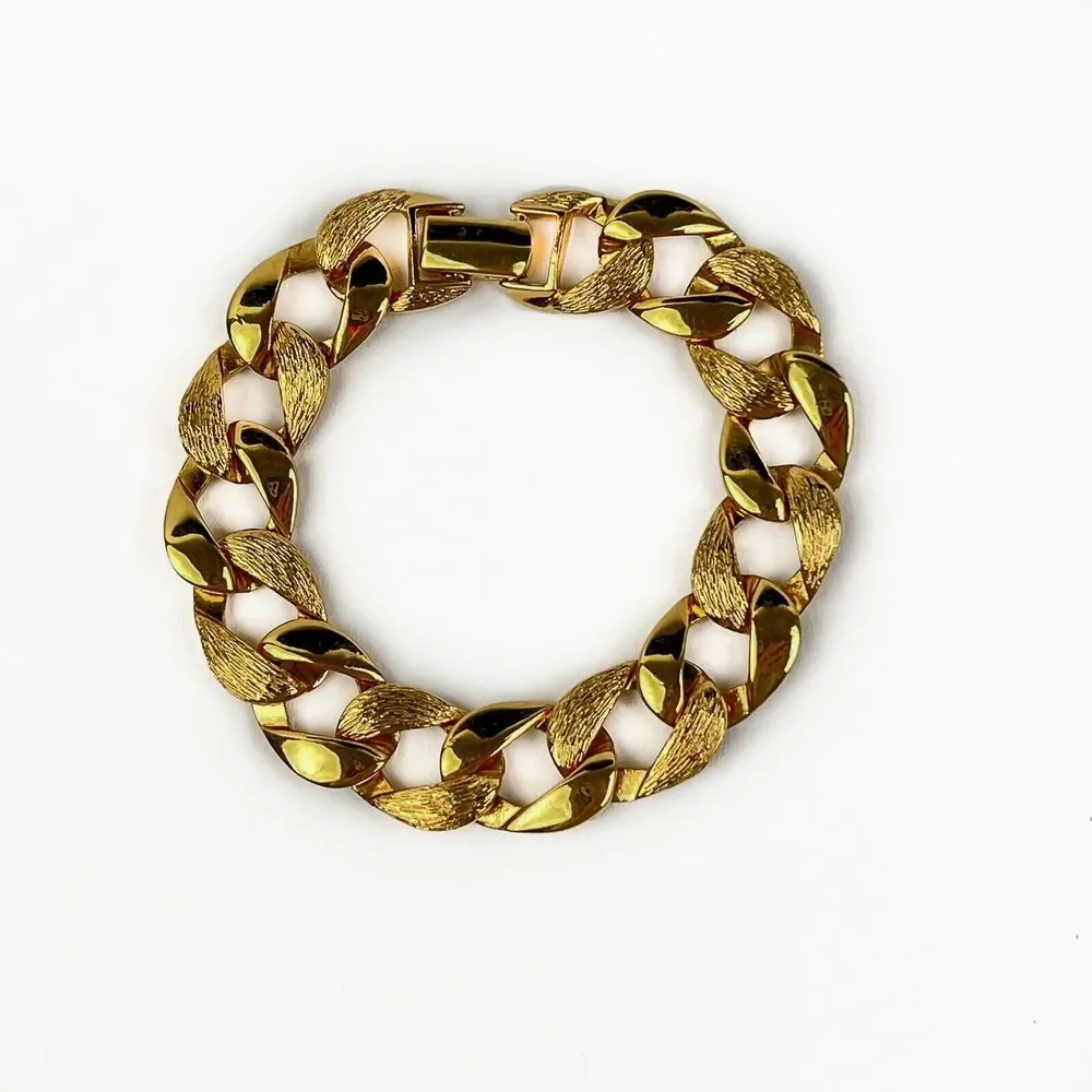 Vintage Napier Bracelet Gold Tone Retro MCM Textured Oval Links Classic Chic